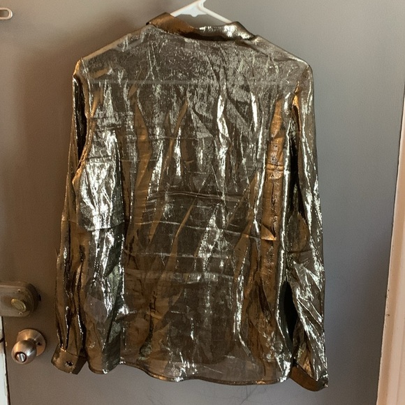 Sezane perrine chemise Metallic Gold silk Button-Up Shirt - Picture 4 of 5